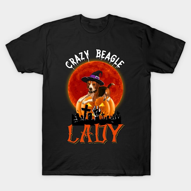 Crazy Beagle Lady Pumpkin Blood Moon Funny Gift Halloween T-Shirt by Dianeursusla Clothes